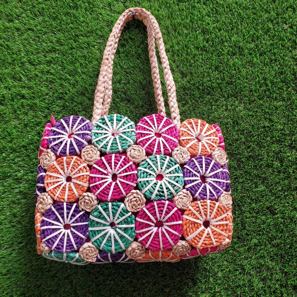 Multicolor Straw Corn Husk Staw Tote Purse